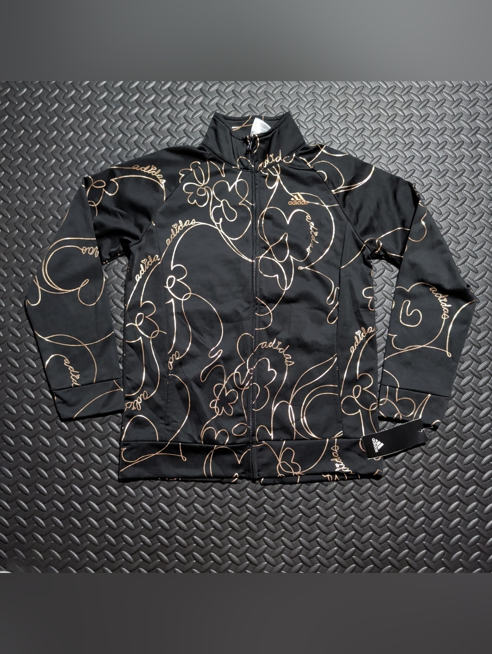 Adidas warm up jacket black/gold girls size XL / 16